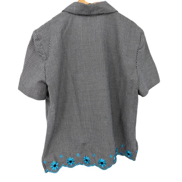 90s Gingham Button Down Short Sleeve Shirt Embroidered Collared Women's Medium - Picture 2 of 4